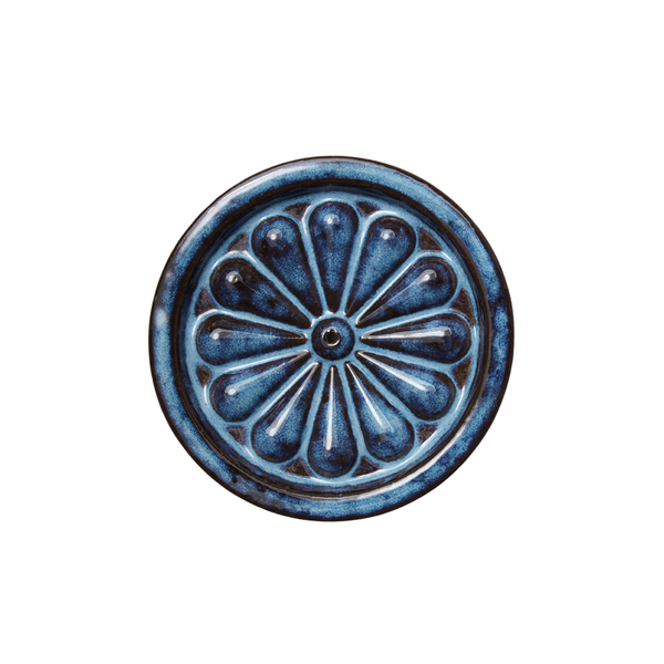 Indigo Flower Roof Tile Incense Holder